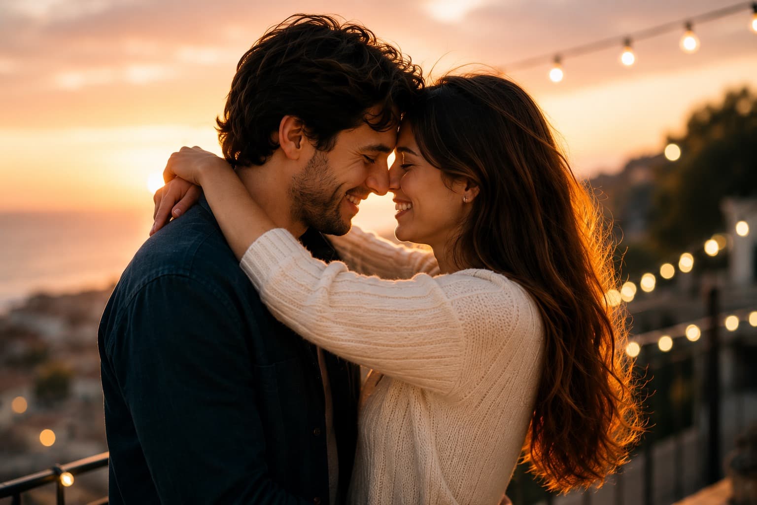 Una pareja celebra su aniversario al atardecer